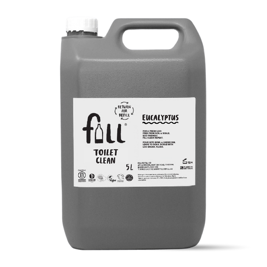 5L container of toilet cleaner with a label on a white background